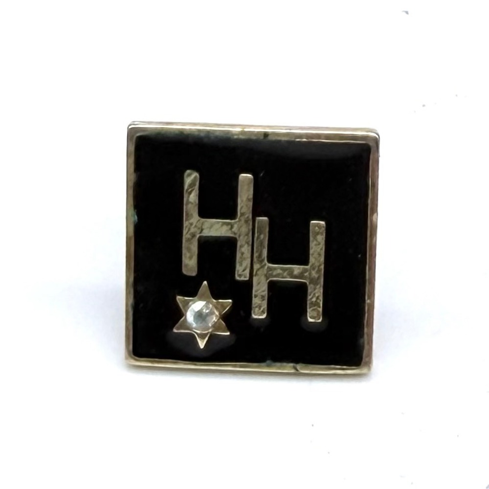 HH Advertising Star of David Enamel Square Lapel Pin Gold Tone Black Jewish